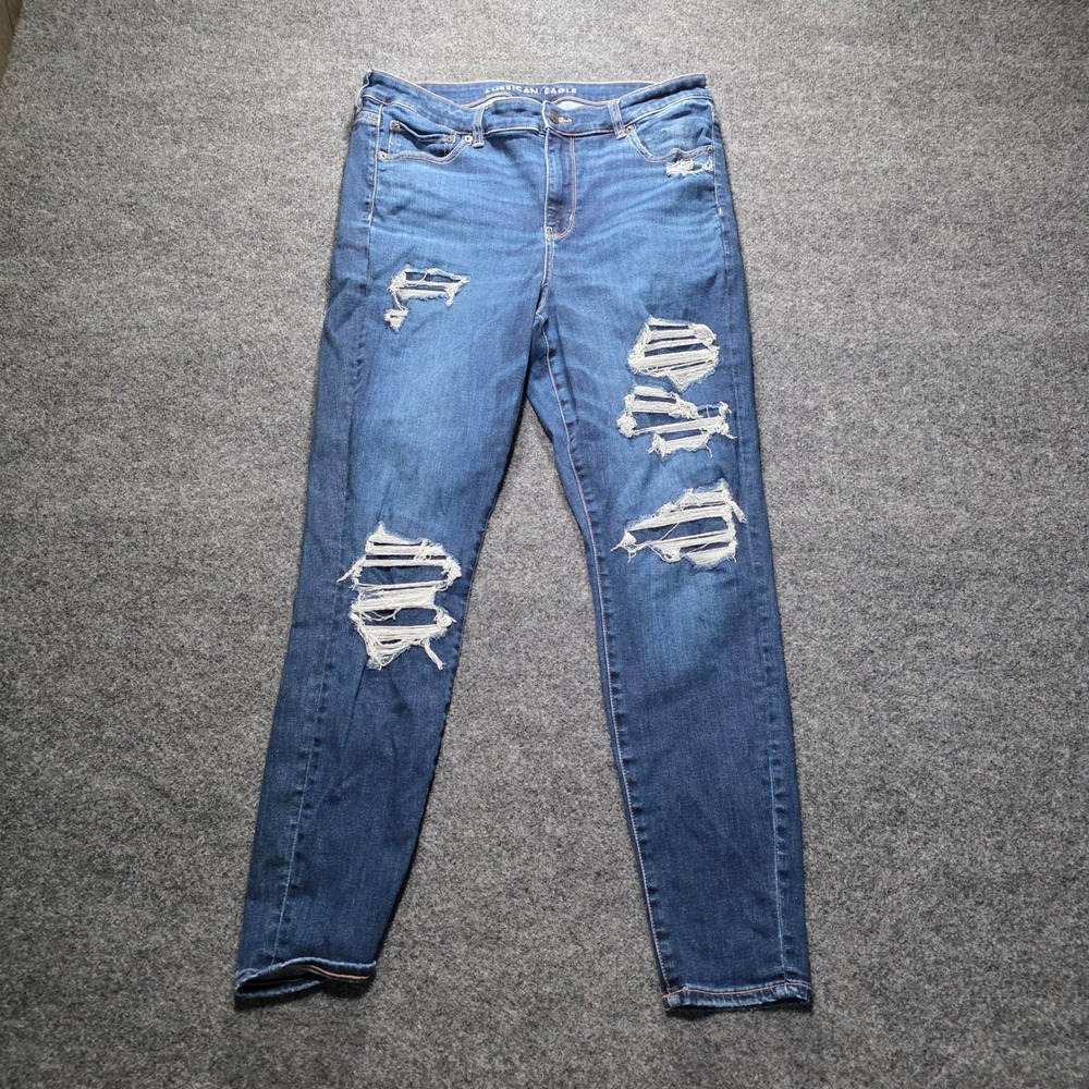 American Eagle Skinny Jeans Distressed Ripped Next‎ Level Stretch 16 Blue Womens
